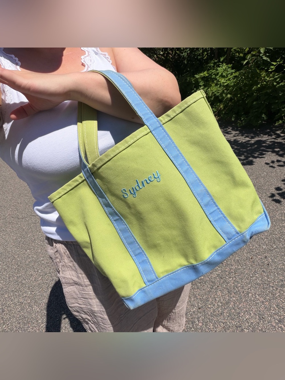 L.L. Bean Vintage Medium Y2K Boat and Tote Rare Lime Green & Sky Blue "Sydney"